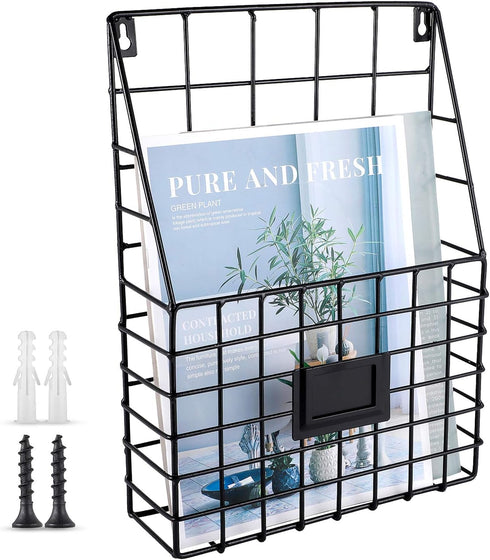 Storage Racks, Metal Wire Wall Mounted Magazine Holder, Wall Hanging Organizer for Files, Newspapers, and Magazines