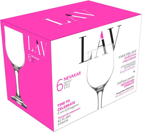 LAV Small Premium Wine Glasses Set of 6 - Clear 8 Oz White Wine Glasses, Tulip Shape Short Stem for Dinner Tables and