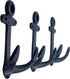 Nautical Cast Iron Ship Anchor Wall Hooks, Wowser, Set of 3 (Blue)