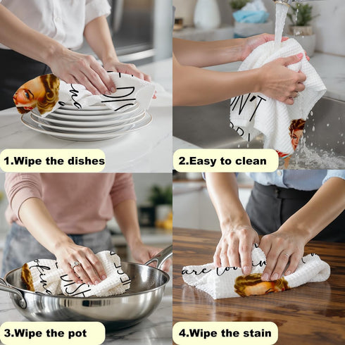 Blue Leaves 2 1 Pcs Funny Retro Sassy Lady Kitchen Towels, Dish Cloths for Washing Dishes, Hand Towels Tea Towel