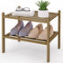 Smiry Small Bamboo Shoe Rack 2-Tier, Stackable Wooden Shoe Organizer for Entryway