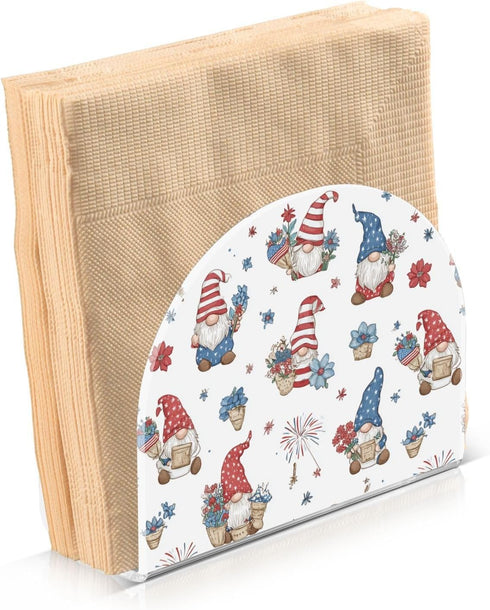 Caikeny 4th Napkin Holder for Tables Of July Gnomes Acrylic Napkins Holder Flowers Freestanding Tissue Dispenser Box