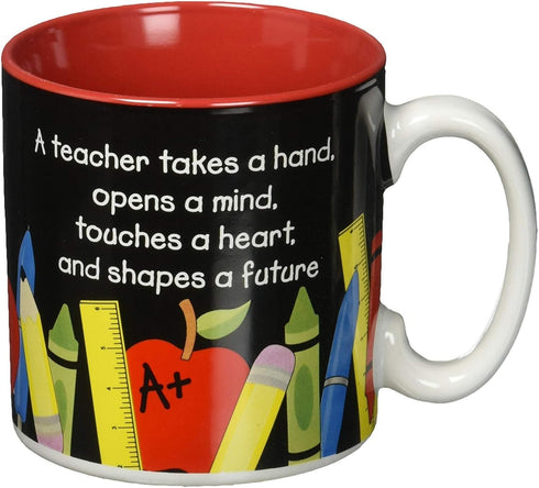#1 Teacher Coffee Mug - 13 oz with Pencil, Rulers, Crayons, and Pen Accents
