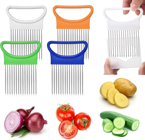 2Pcs Stainless Steel Onion Holder Slicer Cutter Tool for Kitchen Worker - Tomato, Lemon, Potato Vegetable Slicing