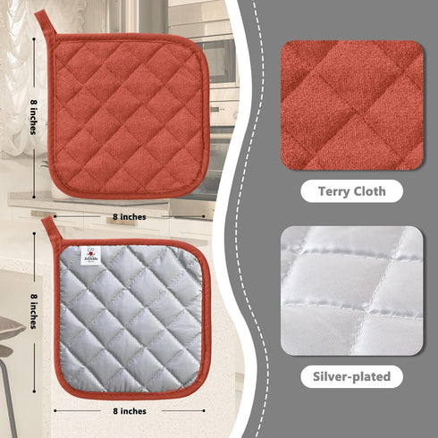 Joyhalo 5 Pack Heat Resistant Pot Holders for Kitchen, Terry Cloth Pot Holders Sets for Cooking Baking