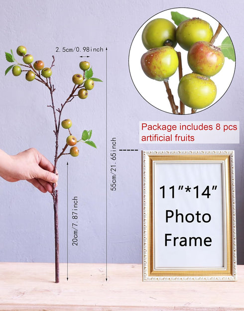 Forlaoers 21.6 Inch 8Pcs Realistic Green Berry Faux Stem Artificial Berries with Stem for Bedroom Home Living Room