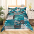 Grunge Ombre Boho Floral Bedding Set - Watercolor Artwork Comforter Cover, Queen Duvet Cover, Turquoise