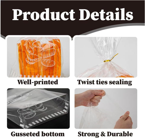 LESIBAG 11'x14'' Reusable Plastic Bread Bags for Homemade Bread - Clear Bakery Bag with Twist Tie Closure Reduces