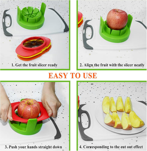 Fruit Cutter Slicer - 4 in 1 Apple Slicer with Vegetable Peeler & Cleaning Brush, Stainless Steel Heavy Duty Cutter for
