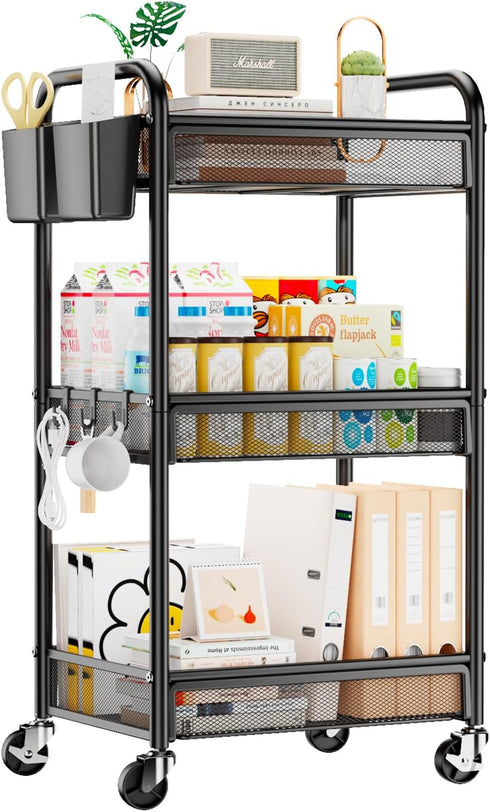 YASONIC 3 Tier Rolling Cart Metal Utility Storage Carts with Wheels, Craft