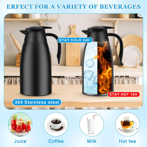 2 Pcs 51 oz Thermal Coffee Carafe, Stainless Steel Vacuum Pot Flask with Brushes, Insulated Double Walled for Keeping