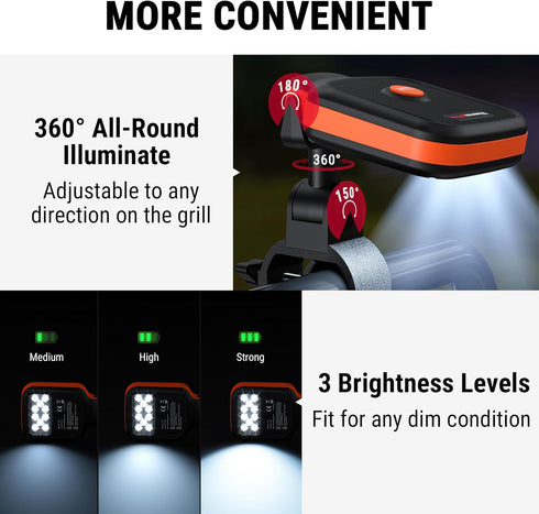 10 3 360 TempPro Outdoor Grill Light for BBQ with LEDs, Brightness & Energy-Saving Button, Adjustable Grill Lights