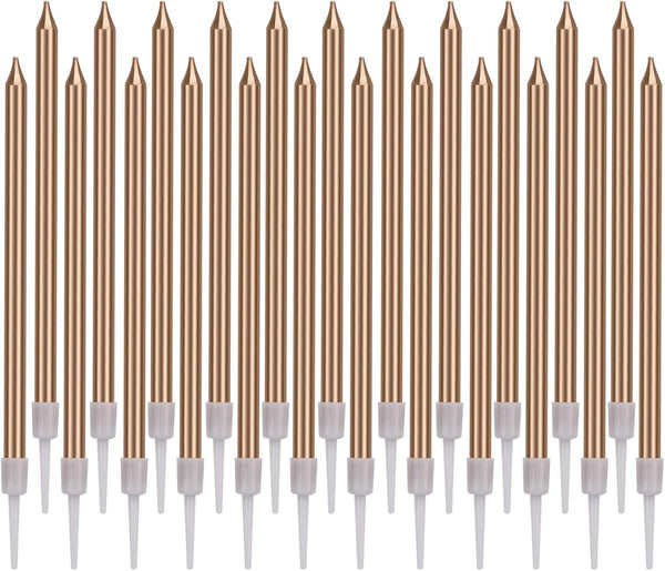 Luter 48Pcs Metallic Birthday Candles in Holders for Tall Birthday Cake and Long Thin Cupcake Decoration