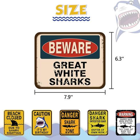 WERNNSAI Shark Zone Party Decorations, 6 PCS 8'' Funny Wall Decor Signs for Boys Kids Birthday Ocean Theme Party