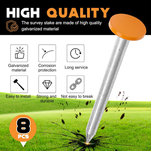 8 6.7 Inch Silkfly Pcs Survey Stakes Property Line Markers Low Profile Heavy Duty Hi-vis Orange Stakes Building Line