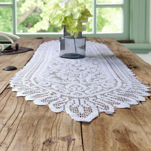 Tinsow 2 Pack Cotton Crochet Lace Rectangular Table Runner, Dresser Scarf Doilies (White Style, 13" X 44")