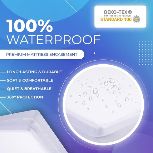 PlushDeluxe Queen Size Premium Mattress Encasement - Waterproof, Bedbug Proof, 6-Sided Protection