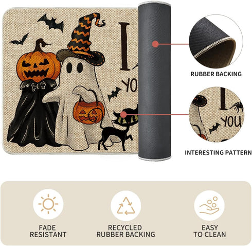 Artoid Mode I Hope You Brought Boos Spider Web Pumpkin Halloween Kitchen Mats Set of 2, Low-Profile Black Cat Rugs