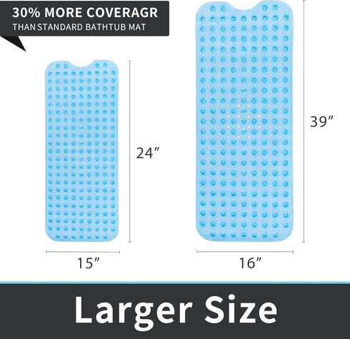 16 39 ROSMARUS Shower Mat Extra Long x Non-Slip Bath Mat for Tub with Suction Cups and Drain Holes Bathtub Mats
