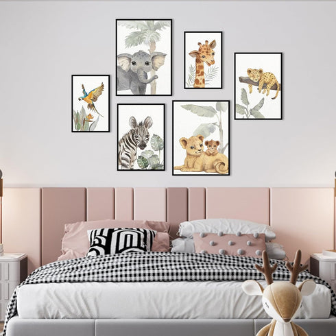 Set 6, HLJ ART Safari Animal Nursery Wall Art: Woodland Nursery Wall Decor of Baby Animals Pictures Jungle Wall Posters