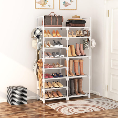 Closet 8 26-32 ROJASOP White Shoe Rack, Tall Metal Shoe Rack Organizer for Entryway Garage, Tier Large Shoe Shelf