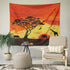 Animal Tapestry Small, Handpainted Safari African Elephant Tree Silhouette Fabric Wall Hanging Decor for Bedroom