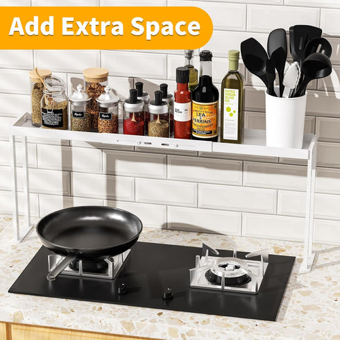 27 33 Inch 4 Countertop, Stove Top Shelf for Curved Stove, Expand to Spice Rack, Level Adjustable Height Spice Shelf