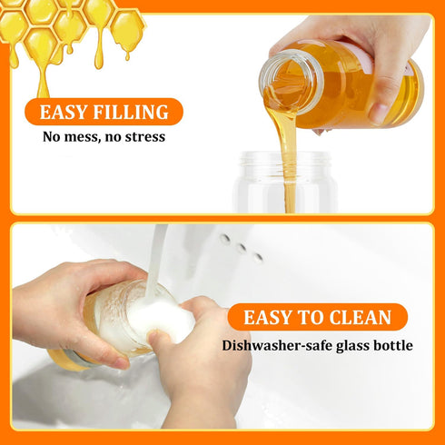 9 OZ Aelga Glass Honey Dispenser No Drip - Honey Pot Honey Jar with Handle - Maple Syrup Dispenser