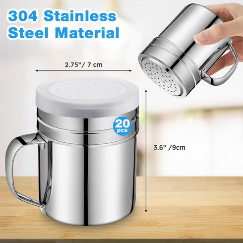 20 (10oz) Lallisa Pcs Stainless Steel Salt and Pepper Shakers with Lid and Handle Dredge Spice Seasoning Condiment