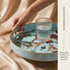 13" Zosenley Round Decorative Tray, Marbling Plastic with Handles, Modern Vanity and Serving for Ottoman, Coffee Table