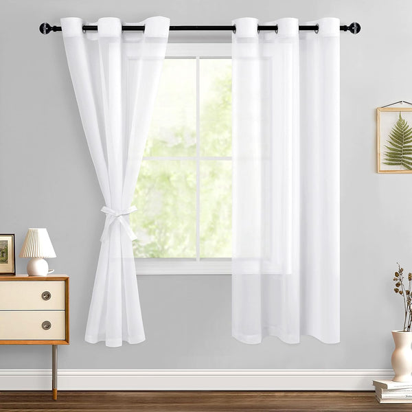 Hiasan Sheer Curtains for Bedroom, Light Filtering Voile Drapes with Tiebacks, Grommet Window Curtains, Off White, 2