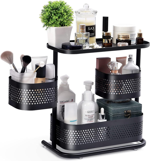 KINGRACK Bathroom Counter Organizer, 3 Tier Rotating Vanity Storage Cabinet, Cosmetic Holder Standing Shelf, Black