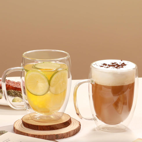 12oz Mugs(4-pack),Insulated CNGLASS Double Walled Glass Coffee Glass Mugs with Handle,Clear Espresso Cups