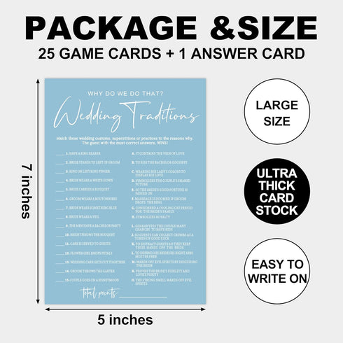 Blue Theme Bridal Shower Games 25 Guests, Wedding Traditions Bridal Games with Answer Card, Wedding Games for Reception, Bride Groom Wedding Bachelorette Engagement Party Supplies-C08