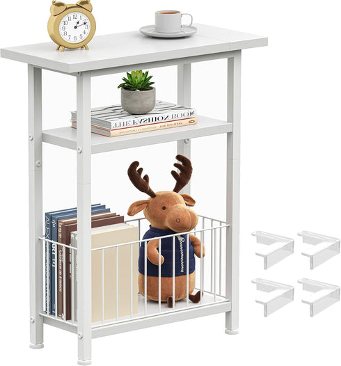 Heybly Small Narrow Side Table for Small Space, Thin Bedside Table with