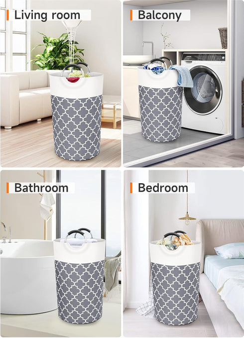 Large Laundry Basket, Collapsible Tall Hamper Bag with Handles for Waterproof Storage (Grey, 82L)