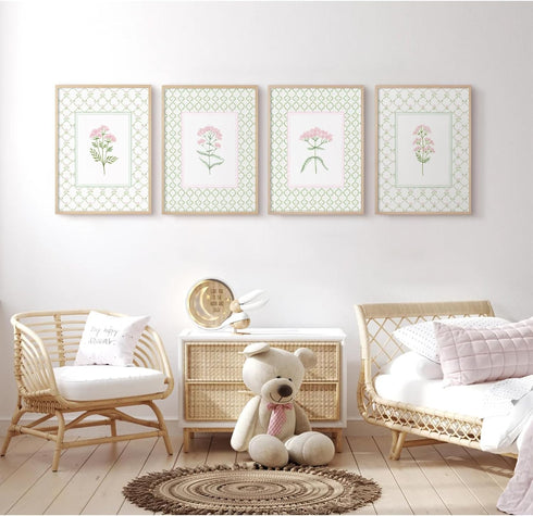 Pennclys 8x10x4 Inch Nursery Girl Floral Wall Art Wildflower Baby Room Canvas Wall Decor Pink Green Flower Prints