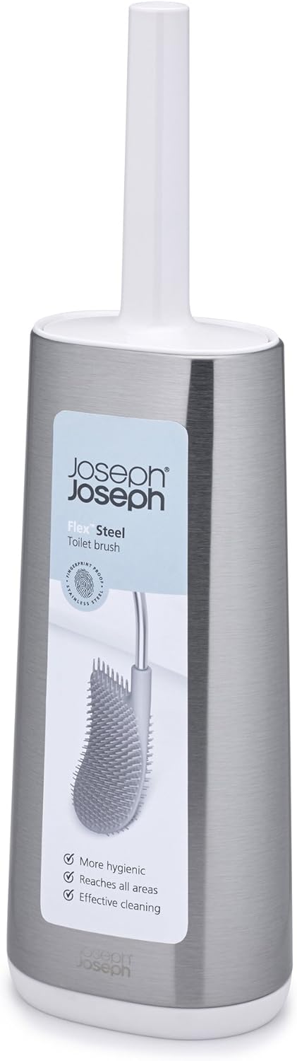 Set, Joseph Joseph Flex Hygienic Silicone Toilet Brush with Slim Holder Flexible Anti-drip, Anti-Clog Deep Clean Head