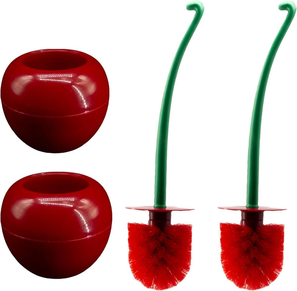 Higliocas Toilet Brush Household Bathroom Cleaning Cherry: 2-Pack Adorable Shape with Holder, Deep