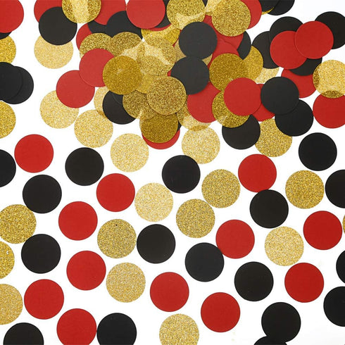 Glitter Confetti Circles Table Decoration, Wedding Party Decoration, 1.2’’ Diameter (Gold Glitter, Black, Red, 300pc)