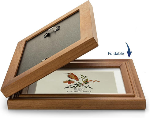 5x7 2 4x6 5x7 Double Hinged Picture Frame, Folding Photo Frame, Walnut-colored Pine Wood with Real Glass, Display