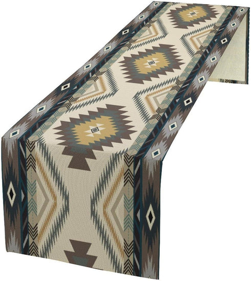 BATPLY Seamless 13x36in x1 Ethnic Aztec Table Runner, Vintage Bohemian Rustic Farmhouse Grey Green Mystic Native Tribal