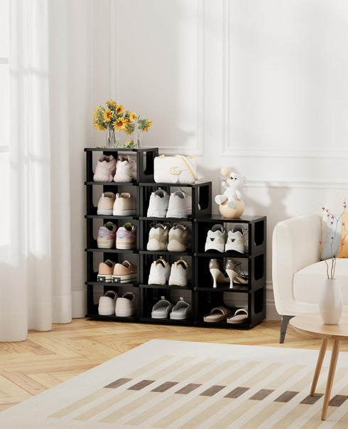 5 Closet HAIXIN Shoe Organizer Rack for Small Spaces Tier Plastic Vertical Narrow Shelves for Black Shoe Holder, Stand