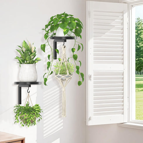 Set 2 2 iDavosic.ly Wall Plant Holder of for Indoor Outdoor, Metal Hanger with Hooks, Floating Flower Display Stand