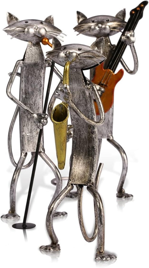Too-arts A Playing Guitar Cat Metal Sculpture, Iron Statue Handwork Handicrafts, 3 Funny Design