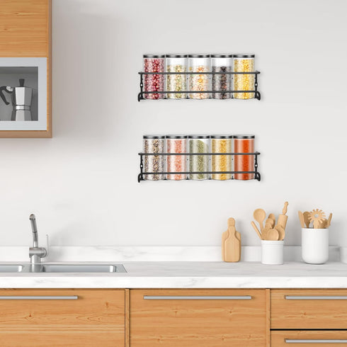 Wall Mounted Spice Rack, Hanging Spice Organizers for Kitchen Condiments Storage, Space Saving (2pcs, Black)