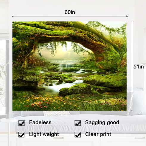 Llamazing Forest Landscape Magic Tapestry for Living Room & Bedroom (Sunlight & Creek, 60''L x 51''W)