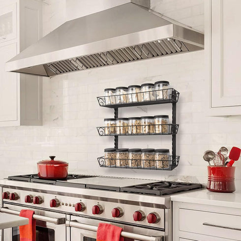 SWOMMOLY Adjustable Wall Mount Spice Rack, 3-Tier Dual-use Organizer, Black