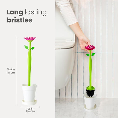 Vigar Flower Power Toilet Brush Set - Toilet Brush with Daisy Handle and Flowerpot Base, Durable Bristles