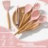Kitchen Cooking Utensils Set, Umite Chef 33 pcs Non-stick Silicone Spatula Set with Holder, Wooden Handle, Pink